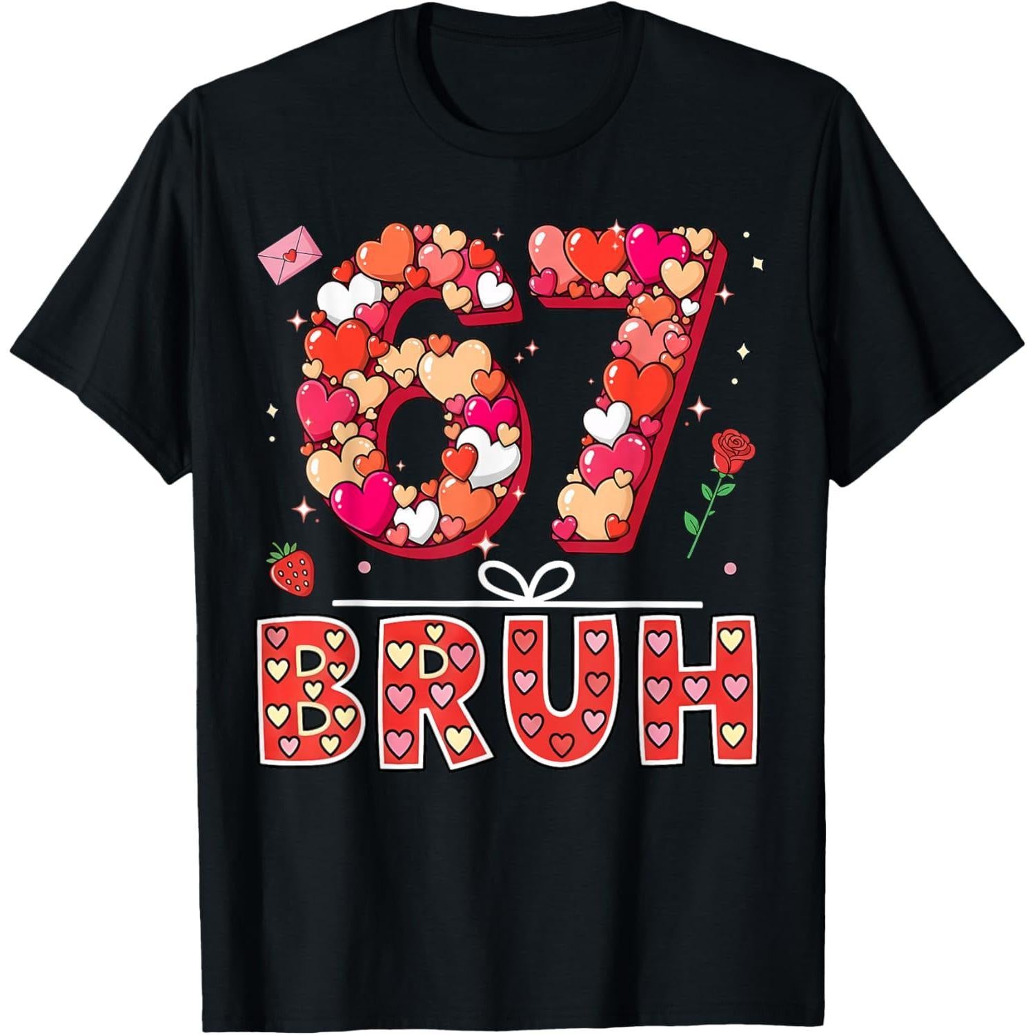 67 Valentine Vibes T-Shirt,Aura Hearts & Six Seven Meme Design,Valentine¡¯s Day Meme,Unisex Matching Top for Couples