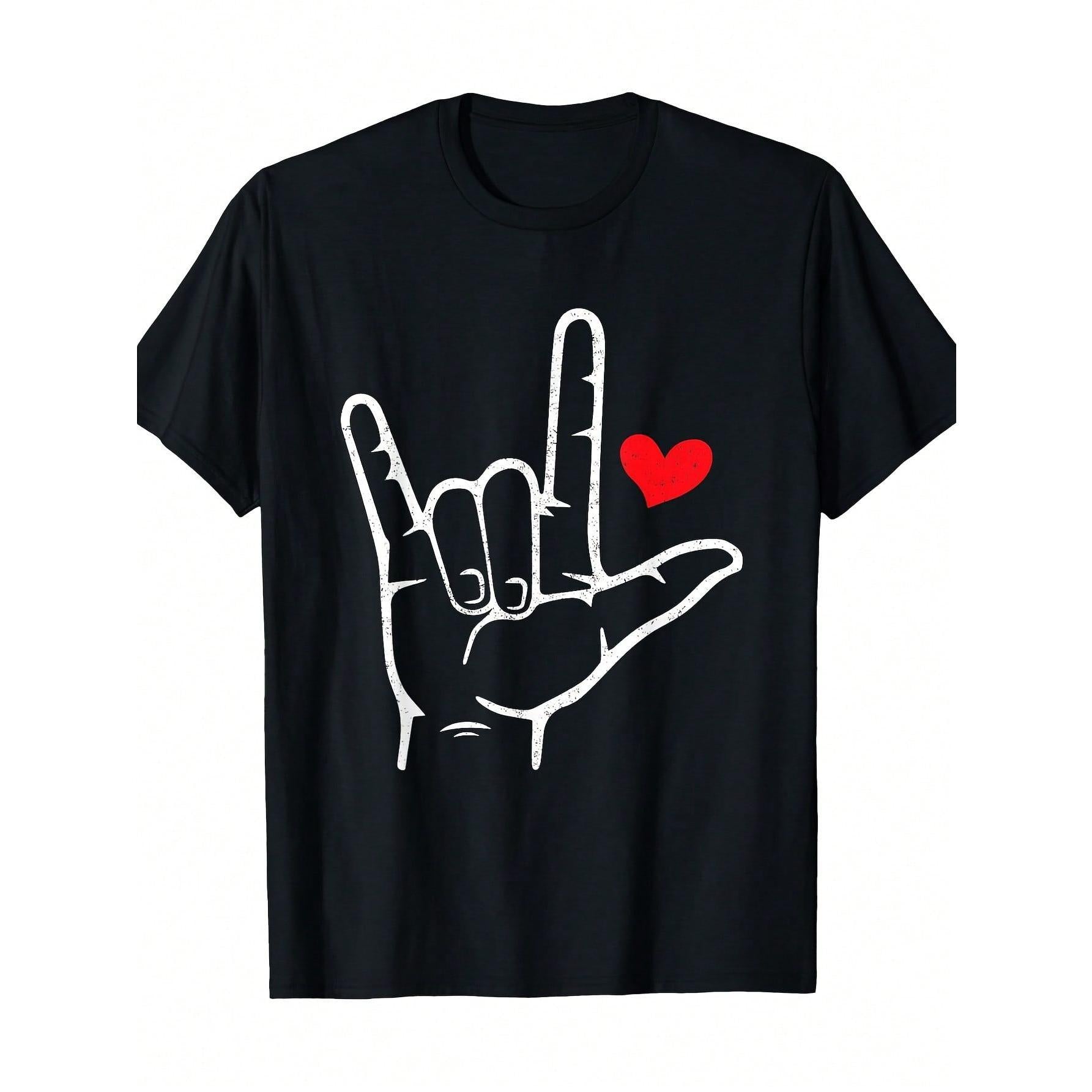 ASL ¡°I Love You¡± Heart T-Shirt, Deaf Culture Inspired Valentine¡®s Gift, Unisex Graphic Tee with Hand Sign Design, Meaningful Apparel