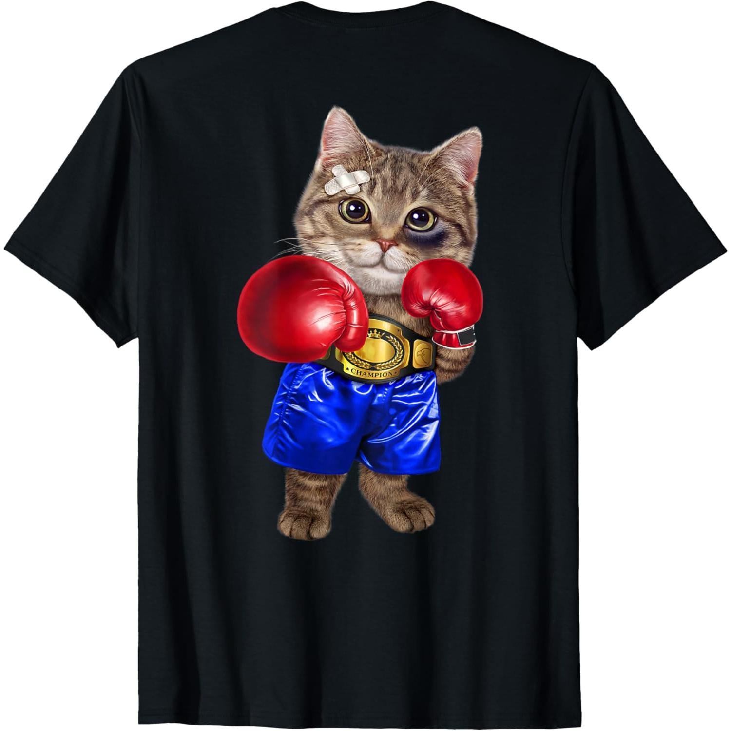 Boxer Tabby Cat Boxing Champion T-Shirt, Funny Pet Fighter Pun Tee for Men and Women, Purr-fect Victory Unisex Gift for Cat Lover