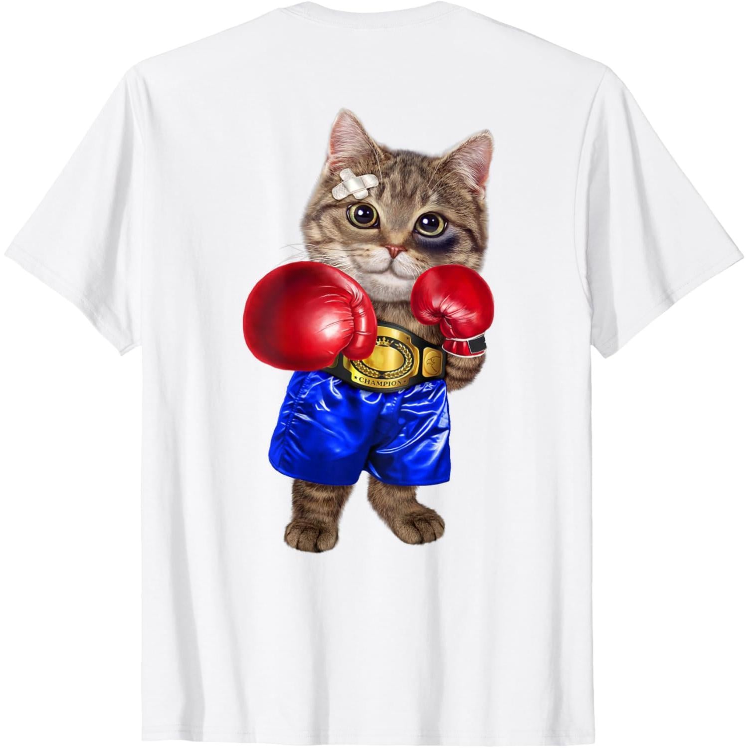 Boxer Tabby Cat Boxing Champion T-Shirt, Funny Pet Fighter Pun Tee for Men and Women, Purr-fect Victory Unisex Gift for Cat Lover