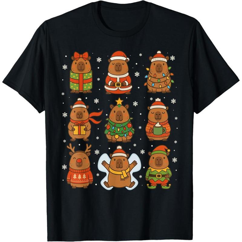 Cute Christmas Capybara Funny Family Xmas Men Women  T-Shirt